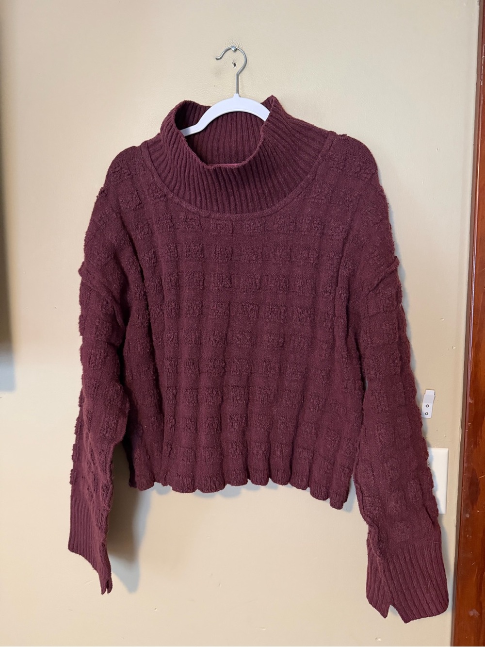 Free People Care Soul Searcher Wine Mock Neck Textured Sweater View 3